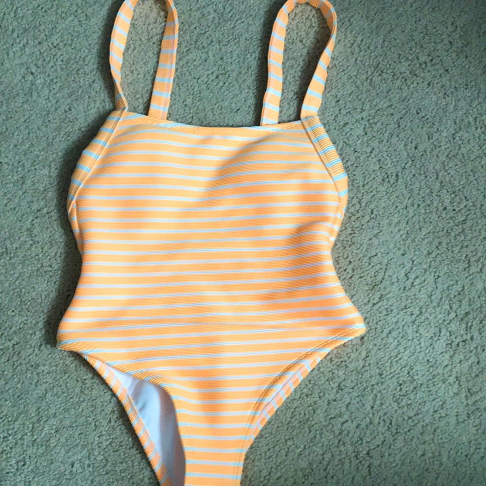 Yellow striped bathing suit